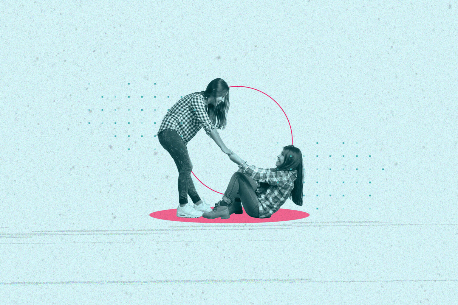 Imagem ilustrativa de crédito financeiro, com uma mulher que ajuda outra a se levantar
